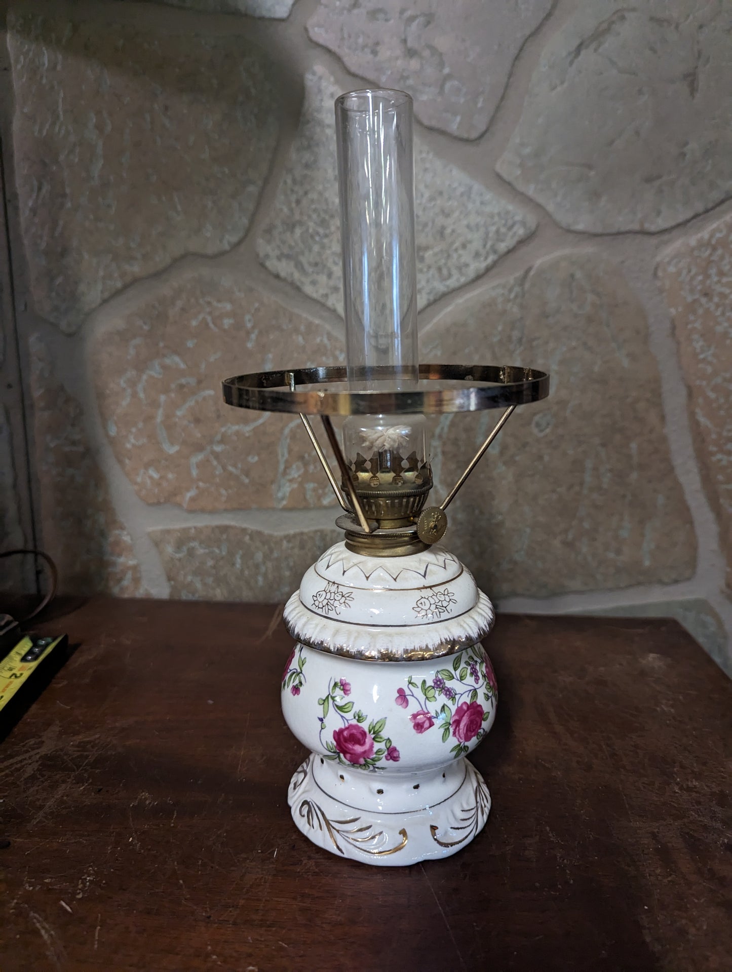 10" Porcelain Oil Lamp light pink rose