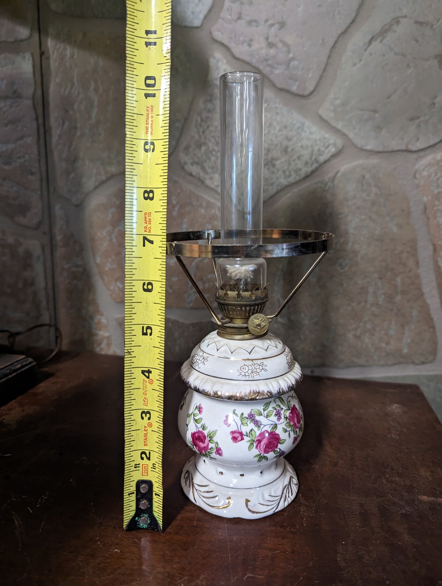 10" Porcelain Oil Lamp light pink rose