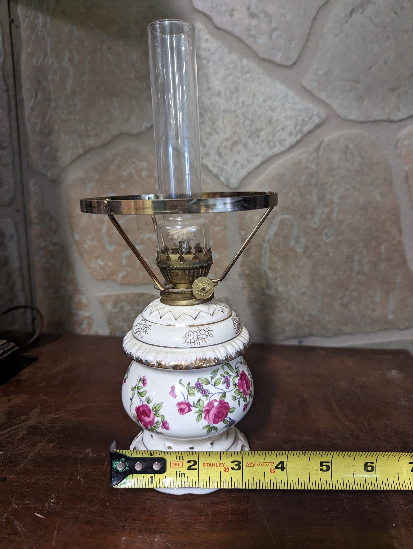 10" Porcelain Oil Lamp light pink rose